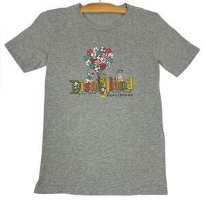 Vintage Disneyland Merry Christmas Crew neck T shirt Gray Balloons Mickey Small